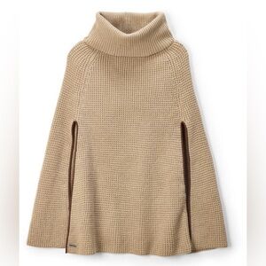 Ralph Lauren waffle knit cap poncho Beige Turtleneck Knit Women's Sweater new os